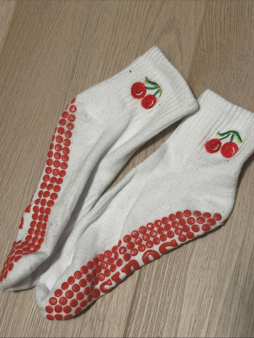 White Cherry Grip Socks - Non-Slip Athletic Socks